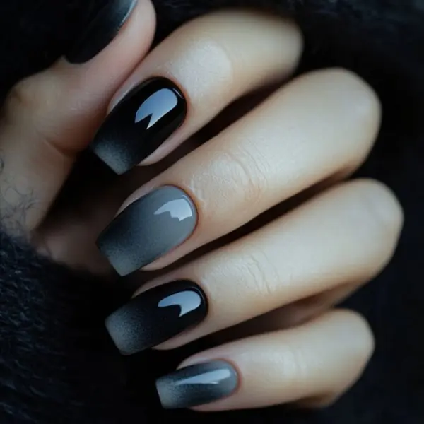 Batwing Gloss Black Nails Design