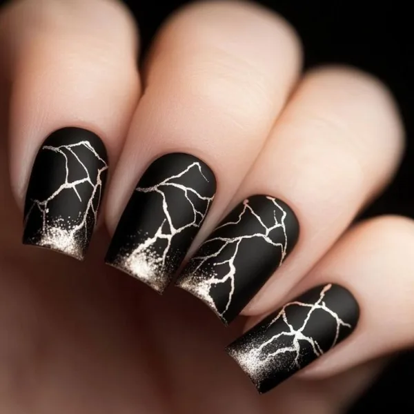 Black Marble Nails Design