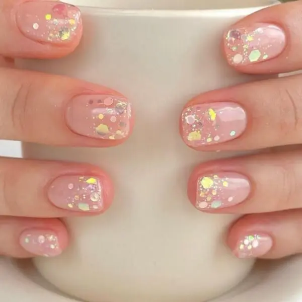 Glitter Confetti on Soft Pink Nails