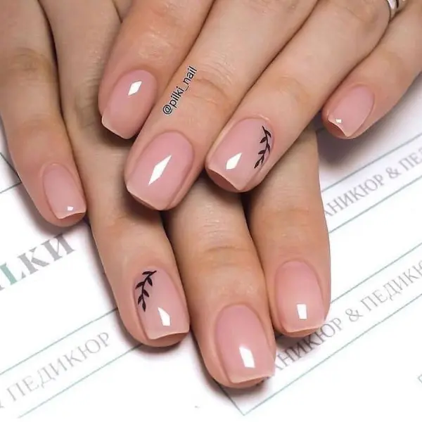 Minimalist Nude Nails with Leaf Accent