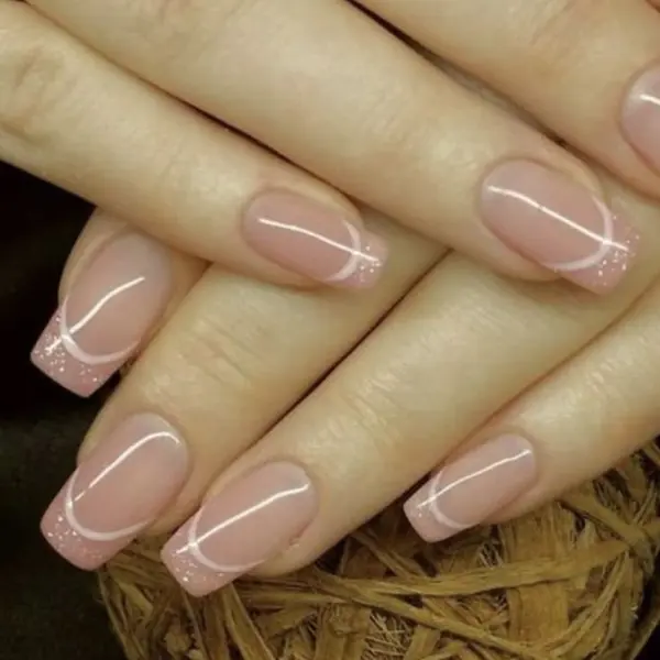 Elegant Glitter Pink French Tip Nails