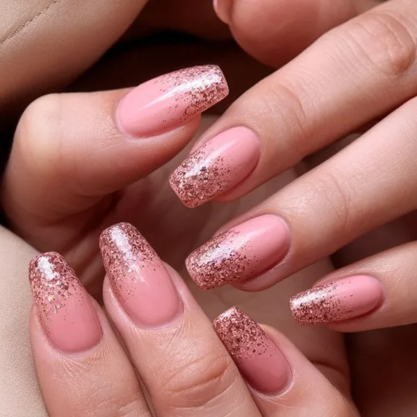 Rosy Radiance Pink Glitter Nails Design