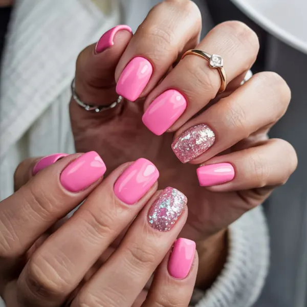Pop Pink Glitter Nails Design