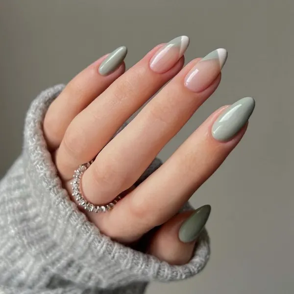 Muted Sage Elegance Modern Nails Design